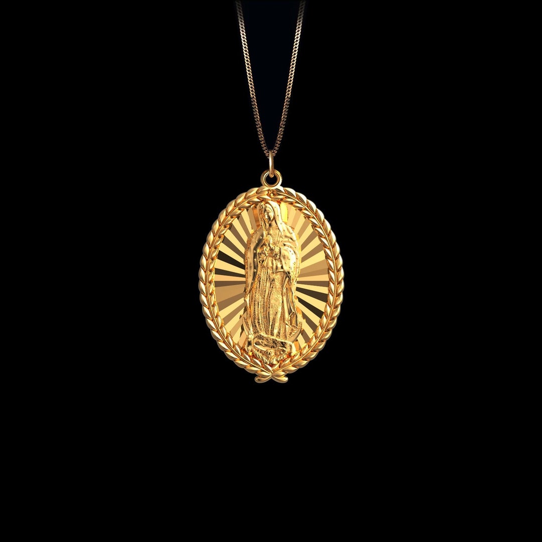 14k Solid Gold Virgin Mary Necklace Religious Virgin Mary Pendant ...