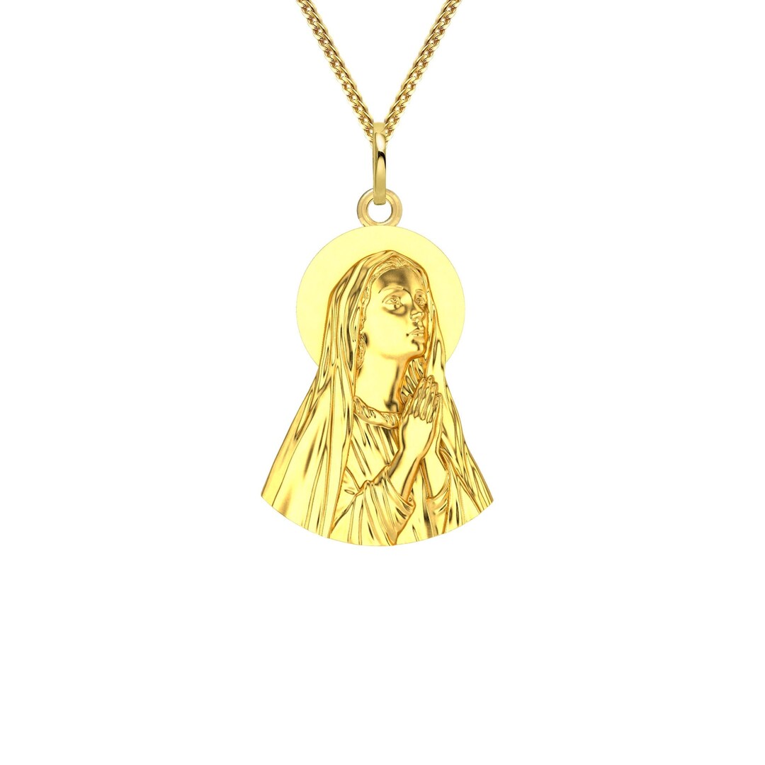 Gold Virgin Mary Necklace 14k Solid Gold Virgin Mary Etsy