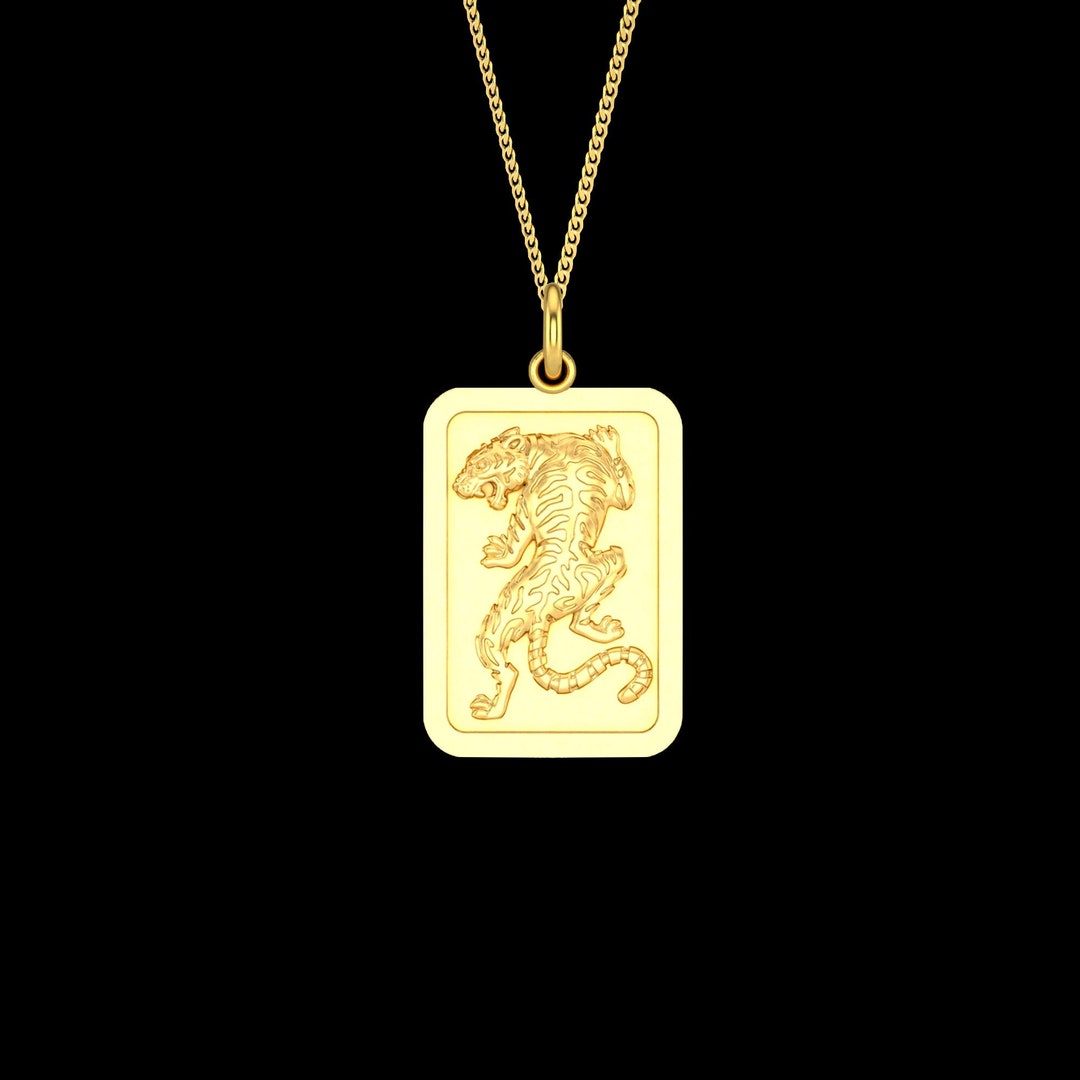 Gold Tiger Pendant 14k Solid Gold Tiger Pendant Leopard Etsy
