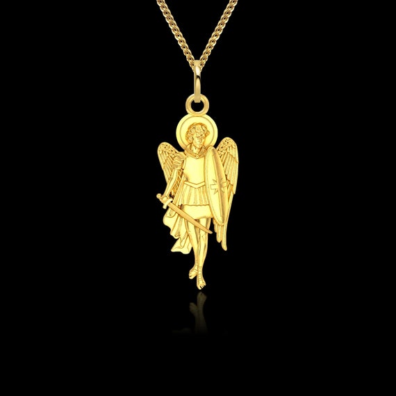 Archangel Michael Pendant 14k Solid Gold Michael the Etsy