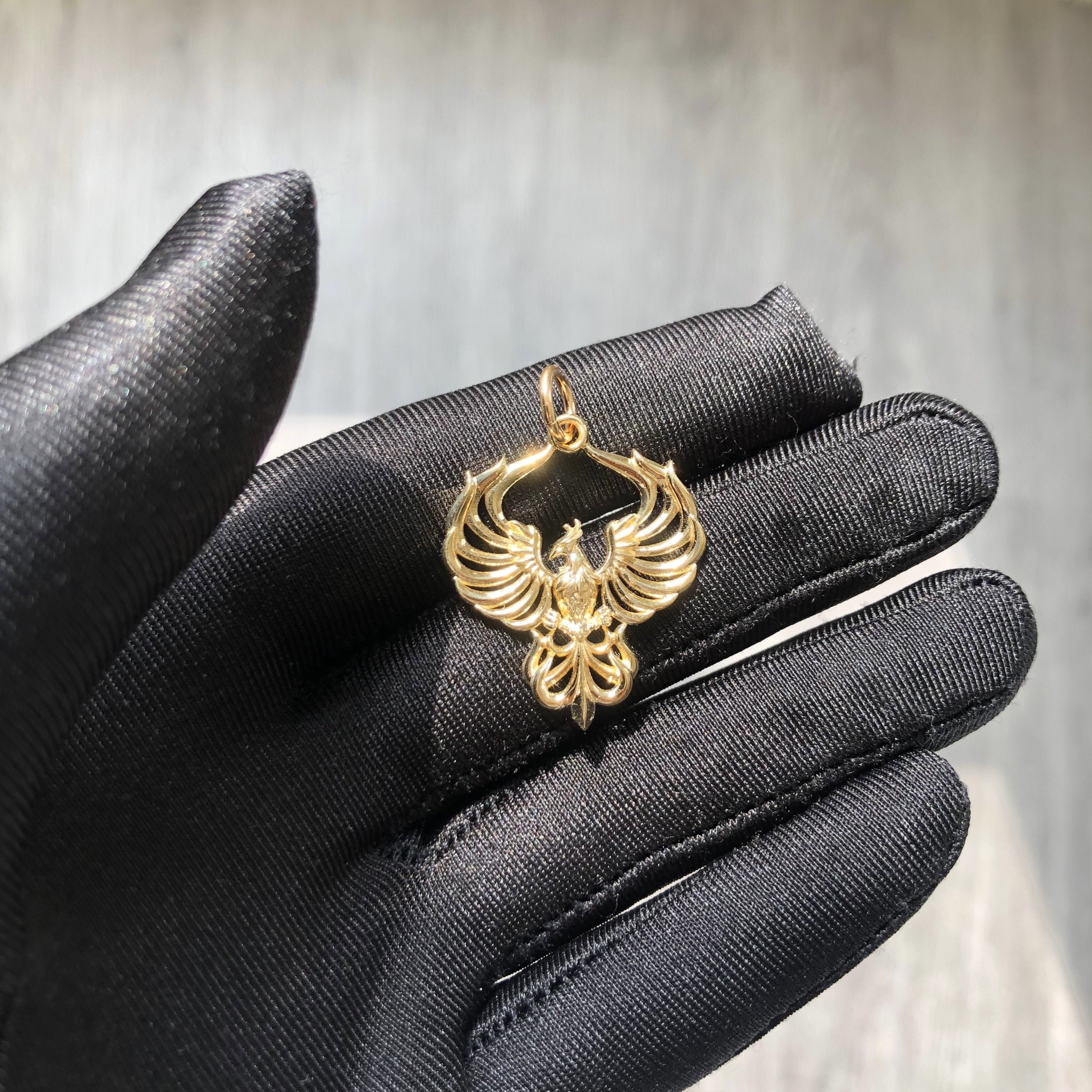 Gold Phoenix Pendant 18K Solid Gold Phoenix Necklace Etsy