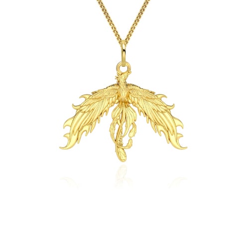 Gold Phoenix Necklace 14k Solid Gold Phoenix Pendant Etsy