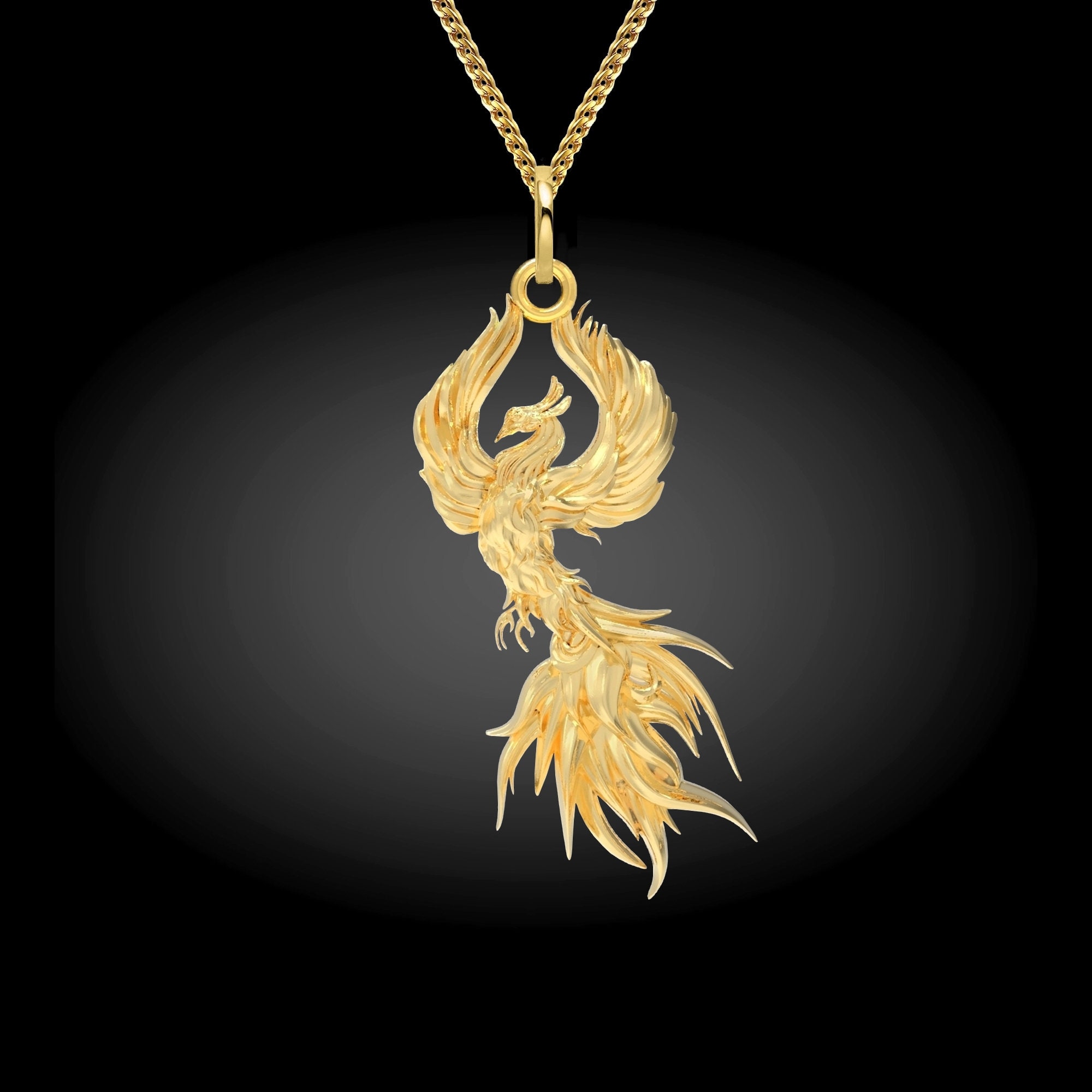 Phoenix Necklace 18K Solid Gold Phoenix Pendant Mythology Etsy