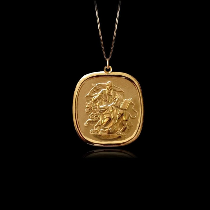 Gold Saint Mark Pendant 2 Solid Gold St Mark Necklace, Religious