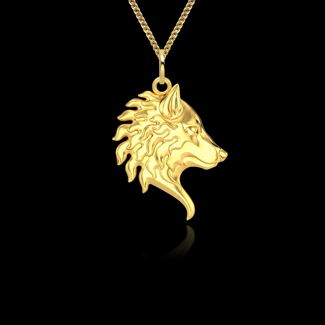 Gold Wolf Pendant 14k Solid Gold Wolf Necklace Wolf Head - Etsy