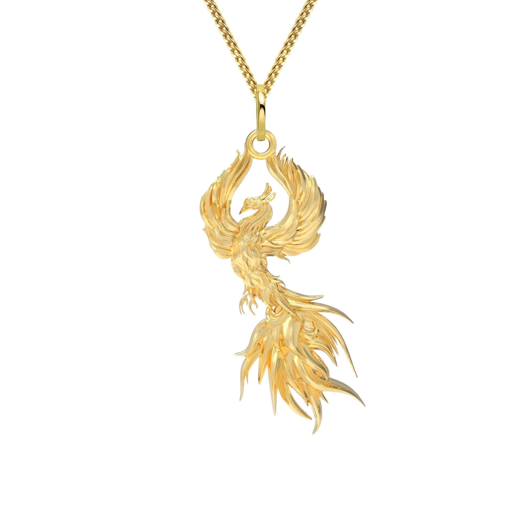 Gold Phoenix Pendant 18K Gold Phoenix Necklace Mythology Etsy