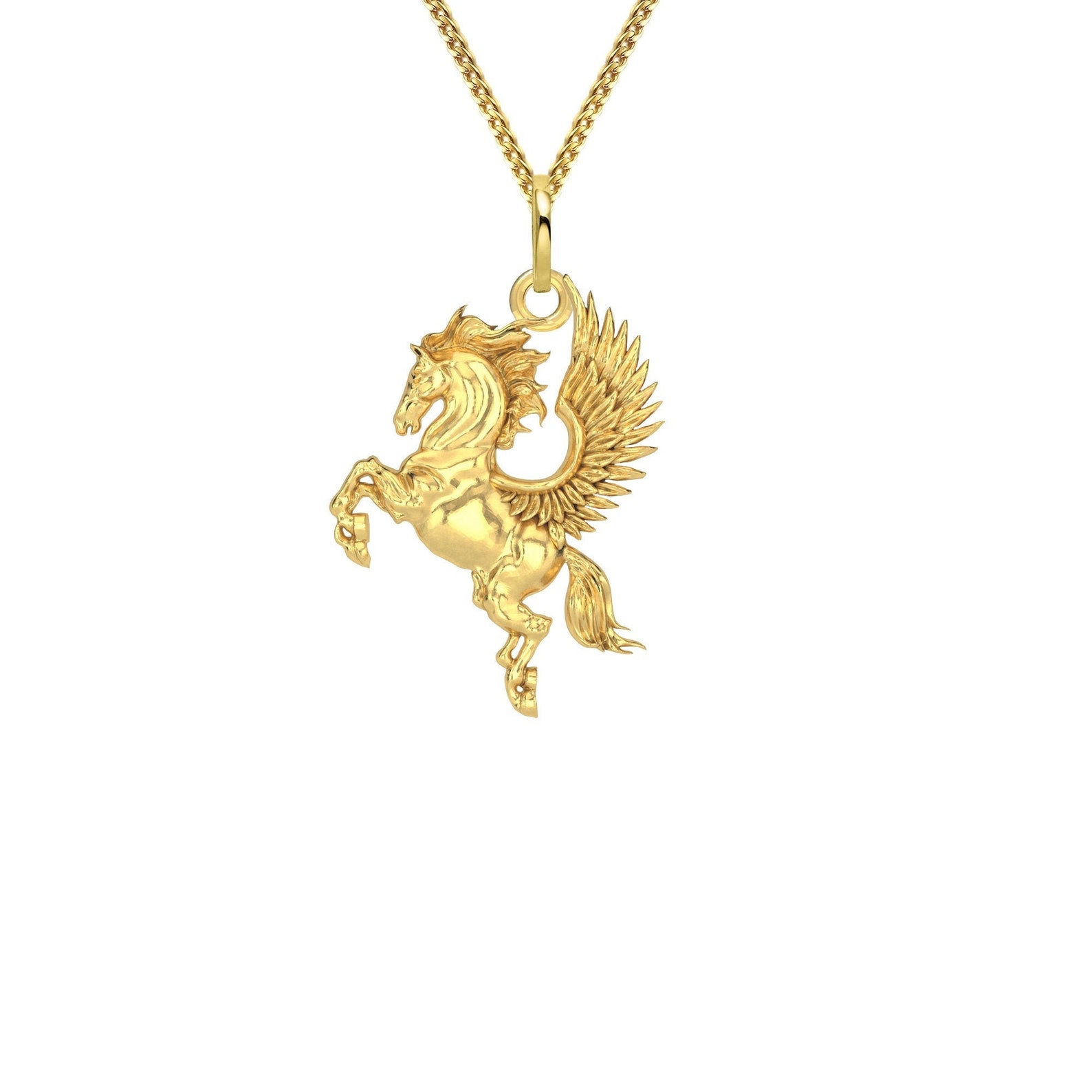 Mini Pegasus Pendant 18k Solid Gold Pegasus Necklace Winged Etsy