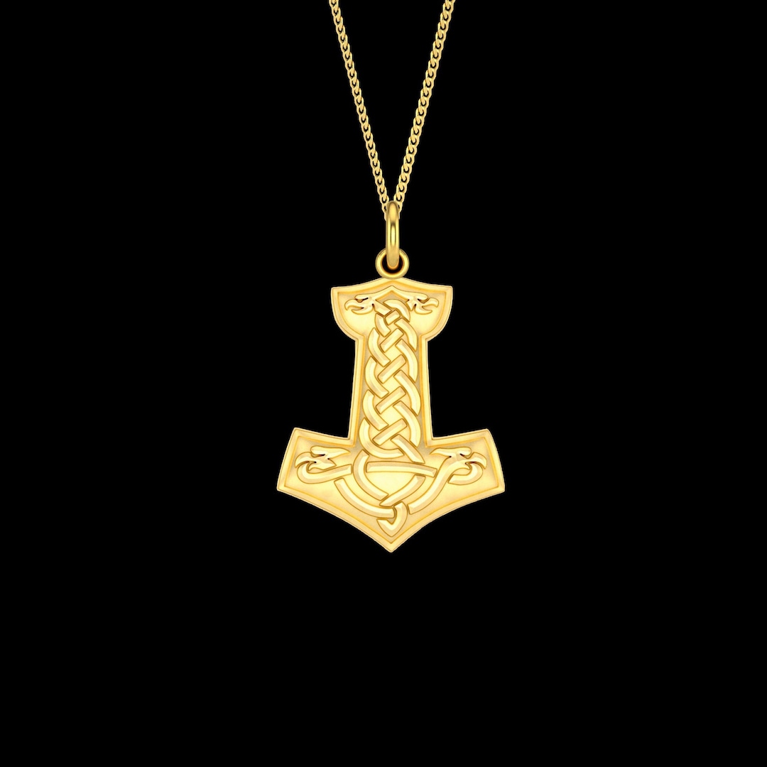 Gold Thor Hammer Pendant 14k Solid Gold Viking Mjolnir Etsy