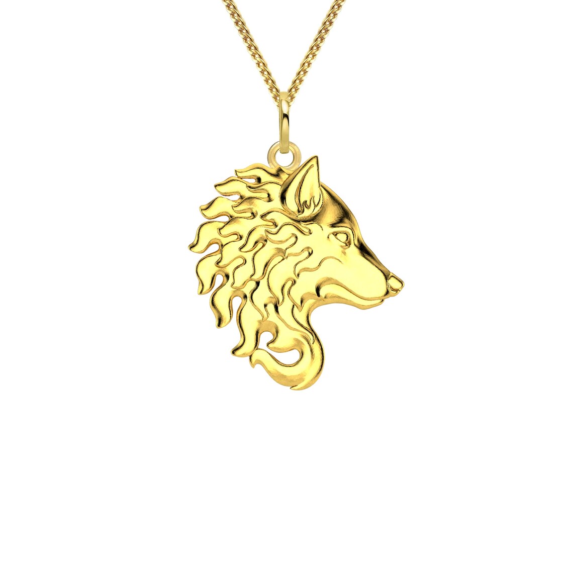 Wolf Head Pendant 14K 18K Solid Gold Wolf Necklace Angry | Etsy