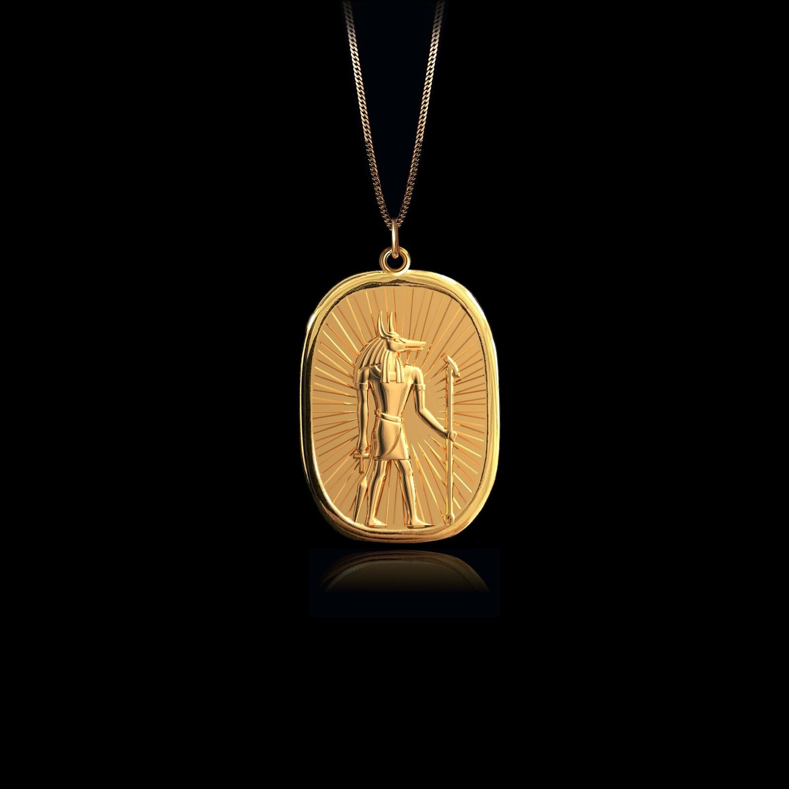 Gold Anubis Medal 14k Solid Gold Anubis Necklace Anubis Charm