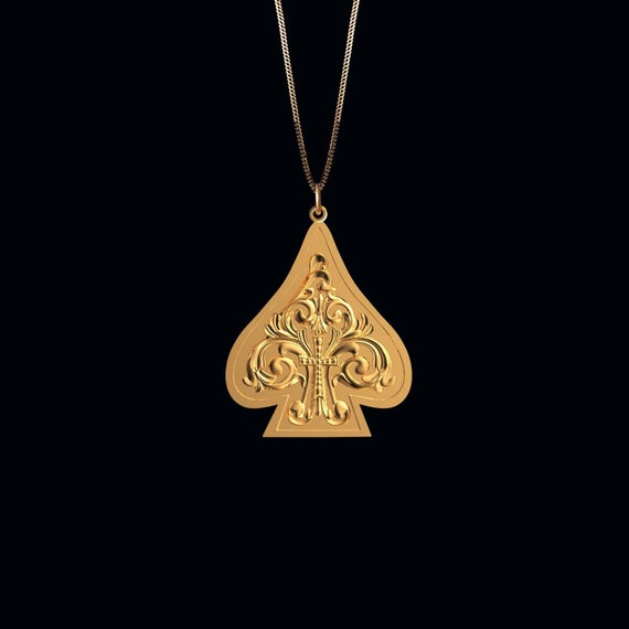 Gold Ace of Spades Pendant 14k Solid Gold Ace of Spades 