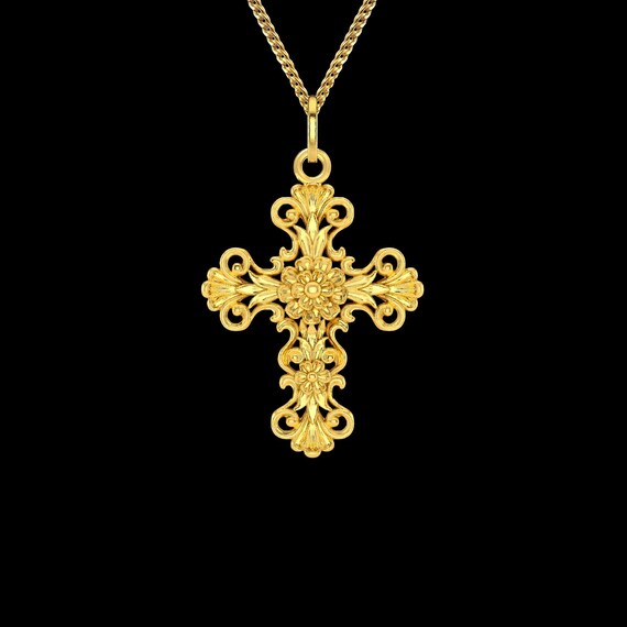 Gold Cross Pendant 18K Gold Gothic 