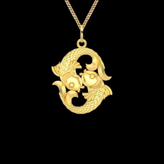 Gold Pisces Necklace 18K Solid Gold 