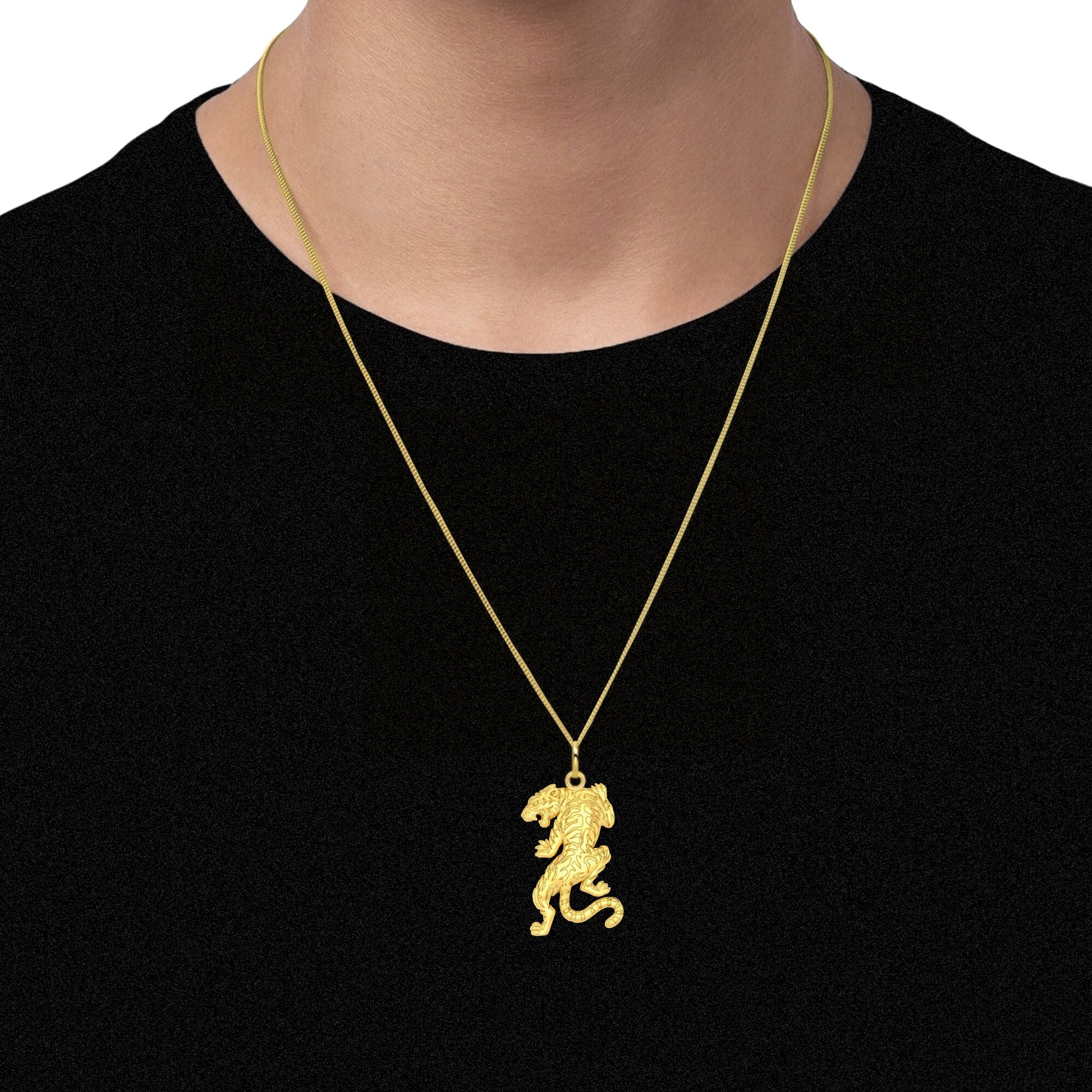 Gold Tiger Pendant 14k Solid Gold Tiger Necklace Leopard Etsy