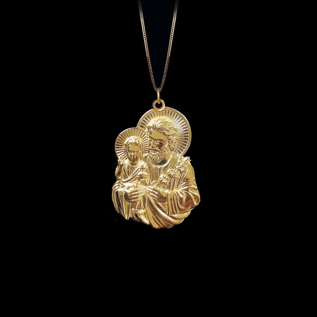 14k Solid Gold Saint Joseph Necklace Exquisite Gold Religious Charm