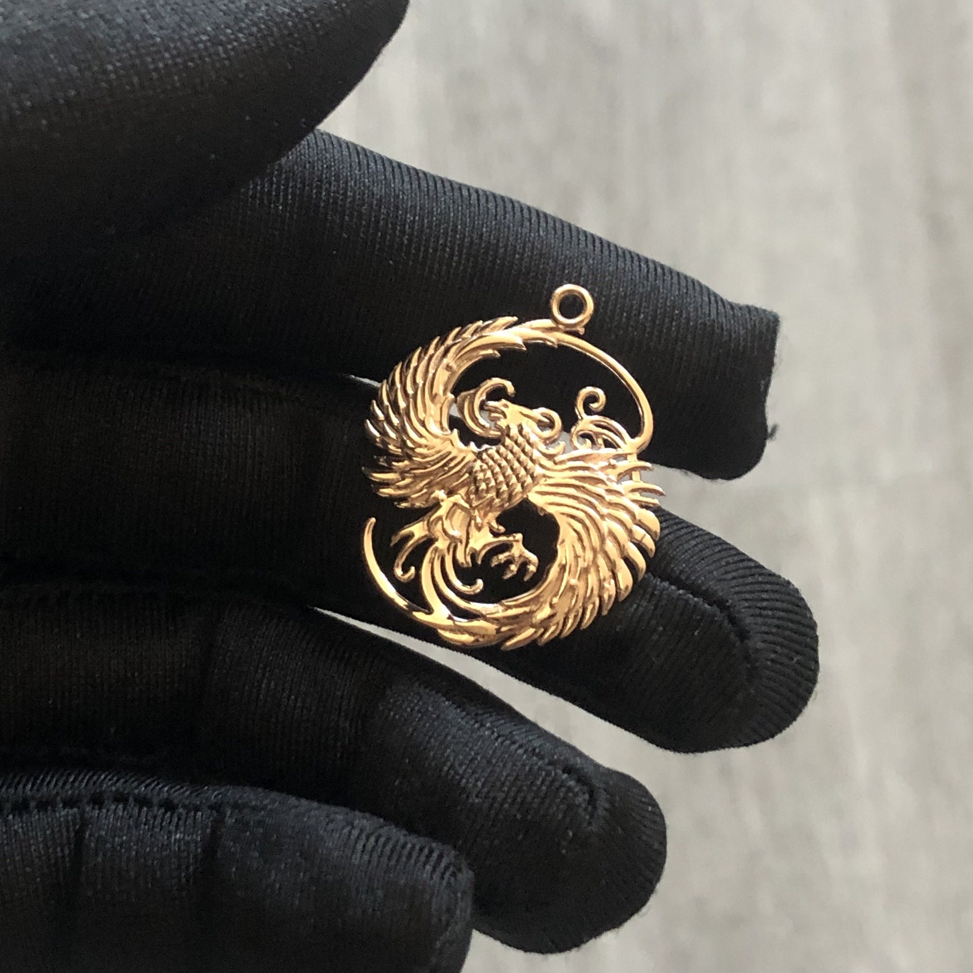 Phoenix Pendant 18K Solid Gold Phoenix Necklace Mythology Etsy