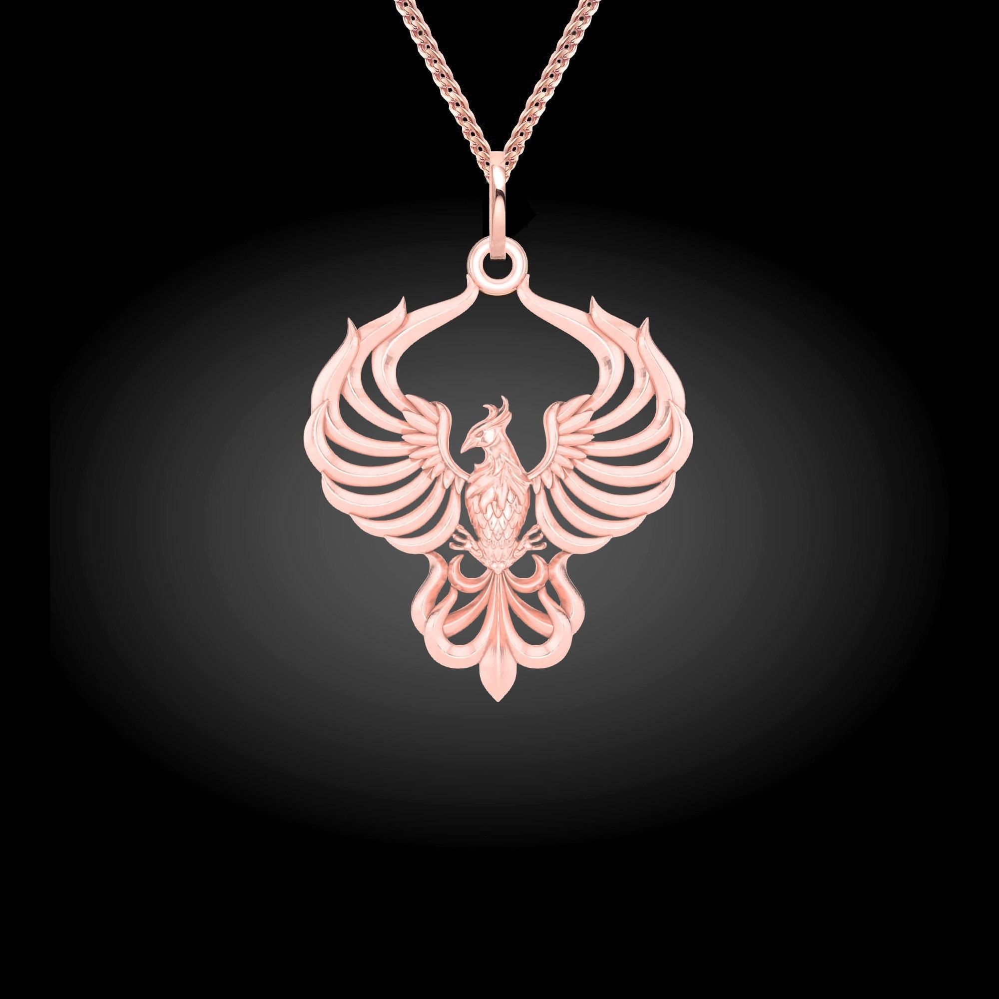 Phoenix Pendant 18K Solid Gold Phoenix Necklace Mythology Etsy