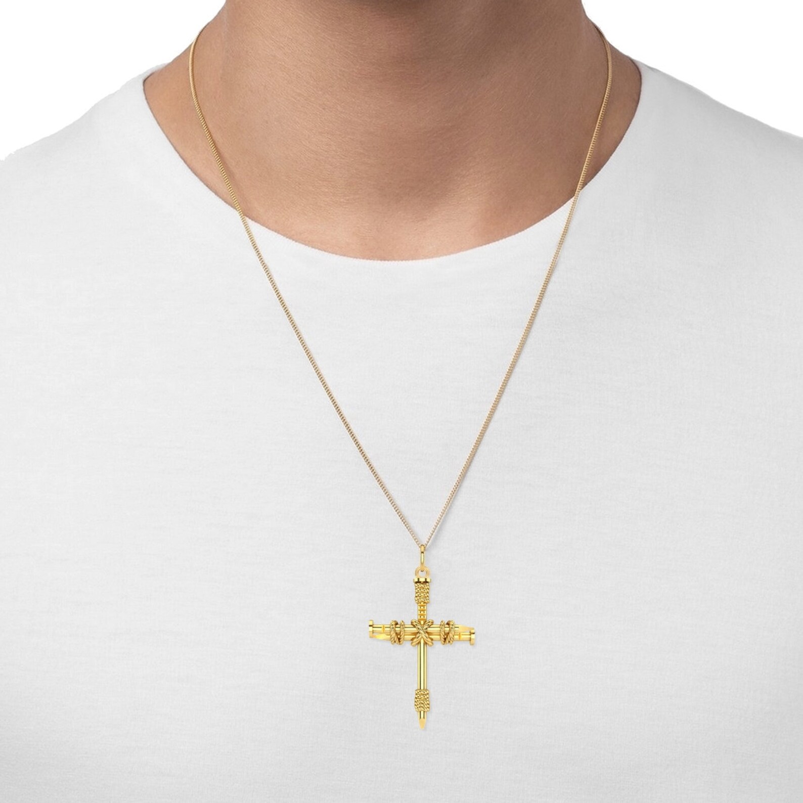 Nail Cross Pendant 18K Solid Gold Cross Necklace for Men Etsy