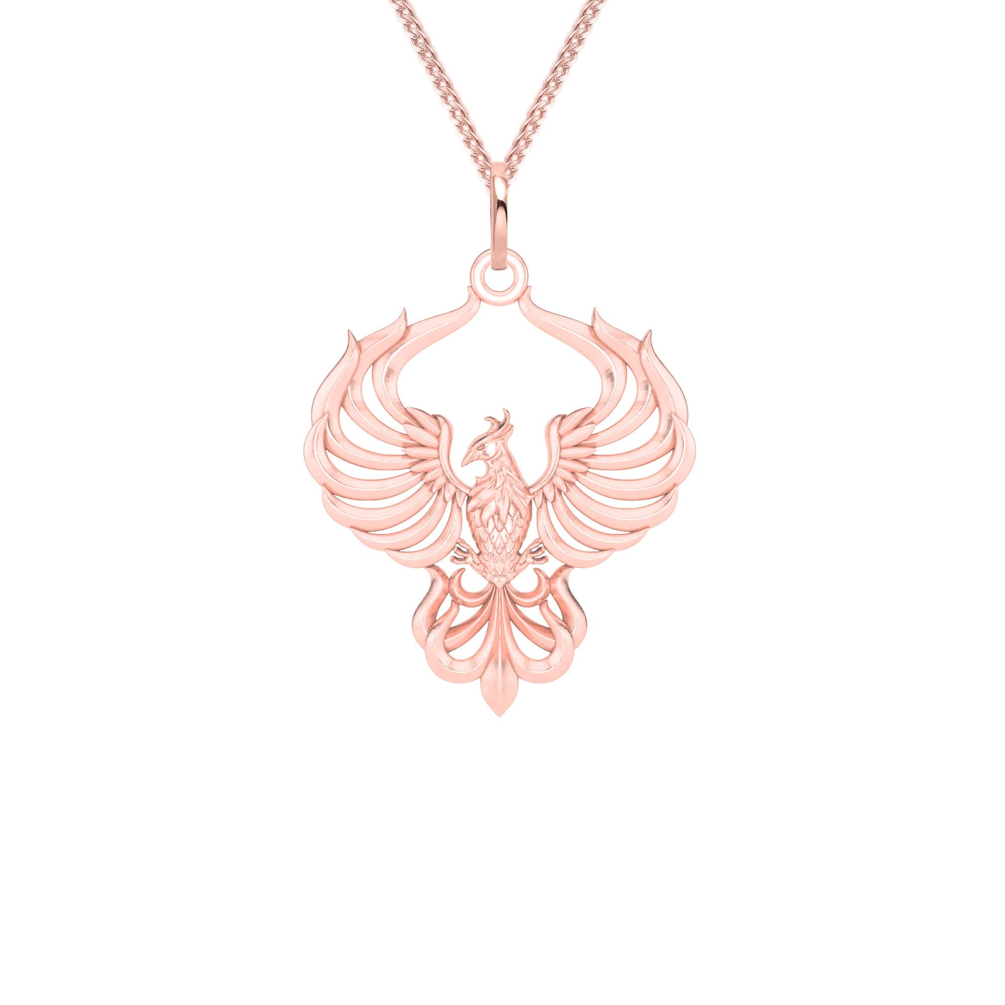 Phoenix Pendant 18K Solid Gold Phoenix Necklace Mythology Etsy