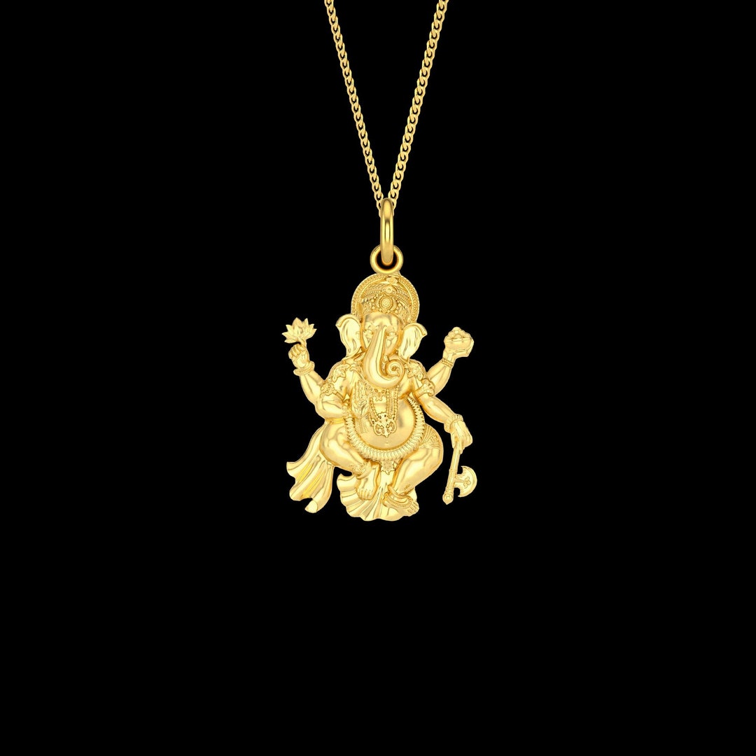 Gold Ganesh Pendant 14k Solid Gold Ganesha Necklace Etsy