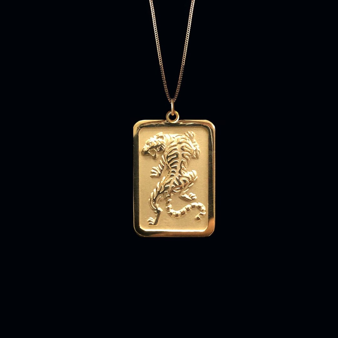 Gold Tiger Pendant 14k Solid Gold Tiger Pendant Leopard Etsy