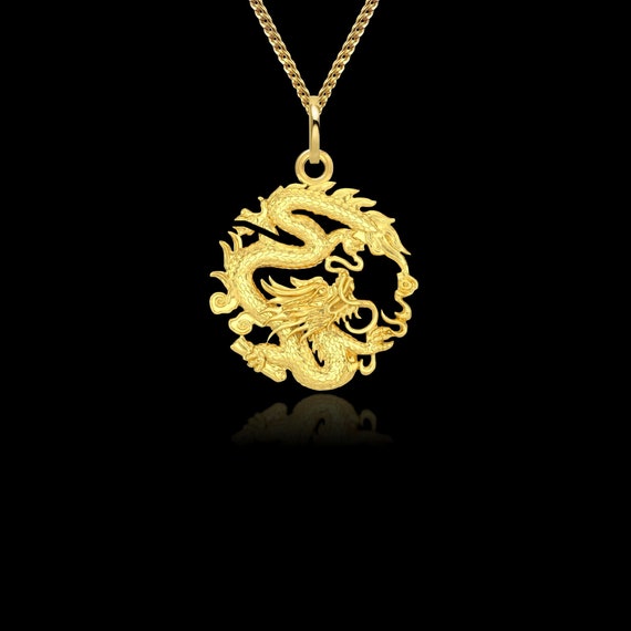 MINI Dragon Pendant 23mm 14k Solid Gold 