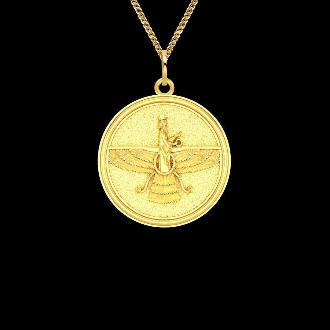 Ahura Mazda Coin Pendant 14k Solid Gold Assyrian Jewelry Etsy