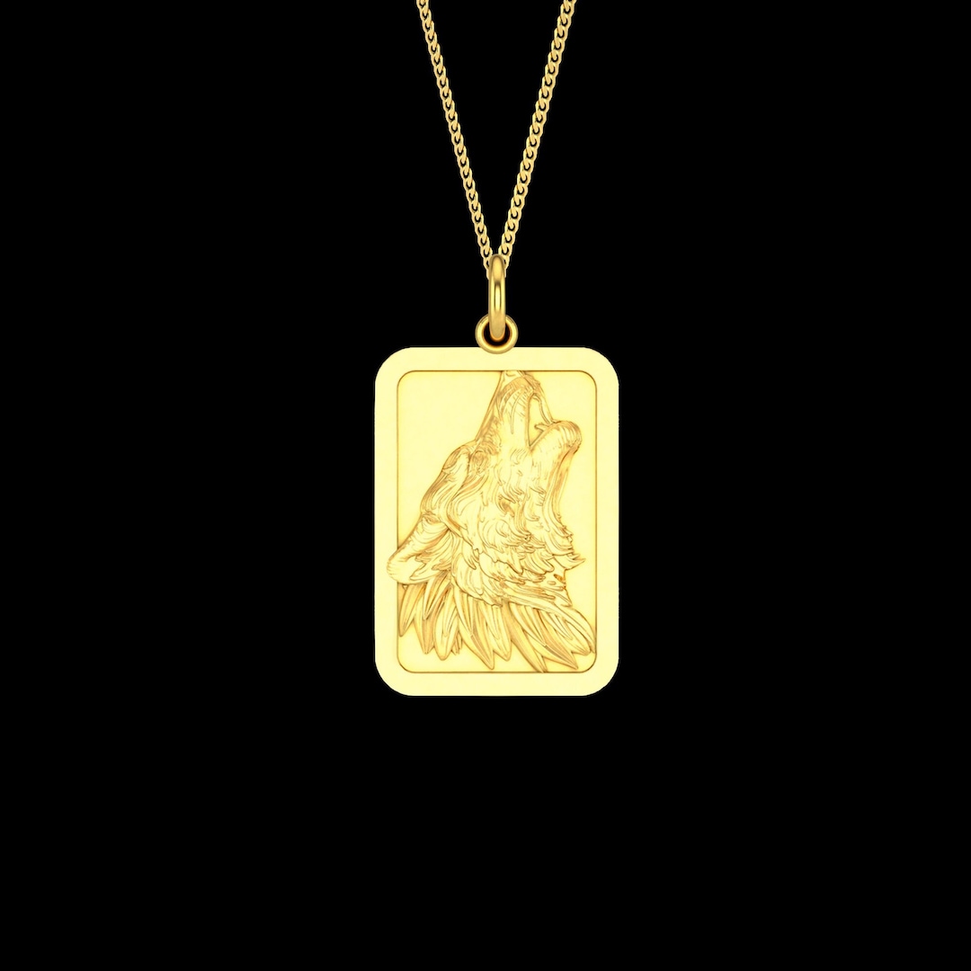 Gold Wolf Necklace 14k Solid Gold Wolf Pendant Wolf Etsy