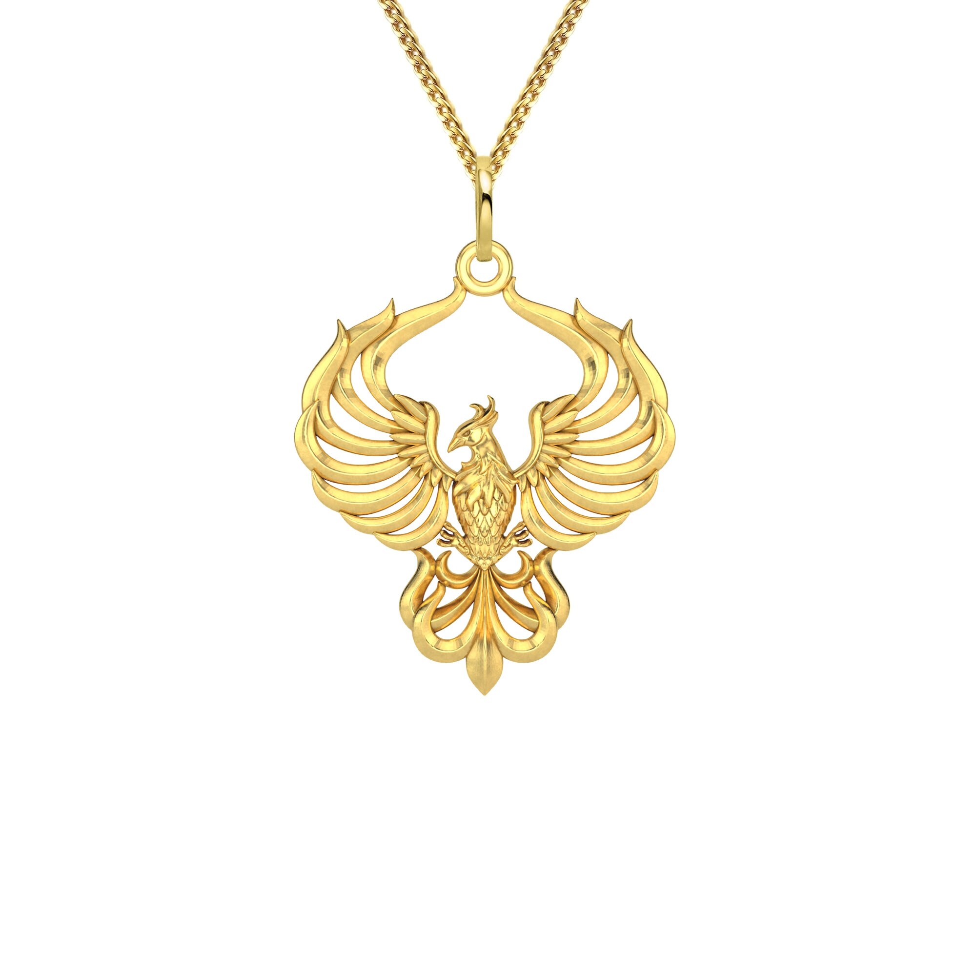 Phoenix Pendant 18K Solid Gold Phoenix Necklace Mythology Etsy