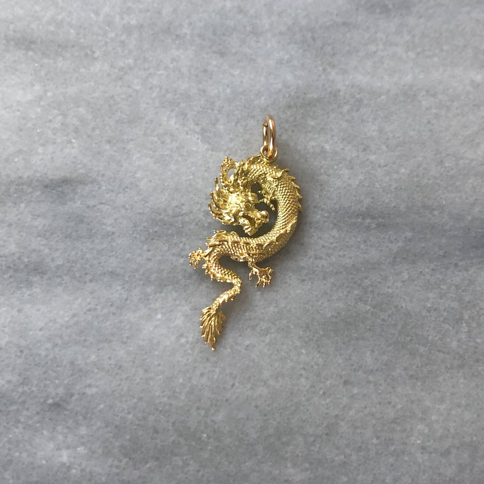 Gold Dragon Necklace 14K 18K Solid Gold Dragon Pendant Foo Etsy