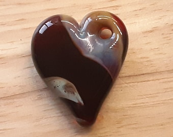 Dark Red Glass Heart Pendant - Hand Made