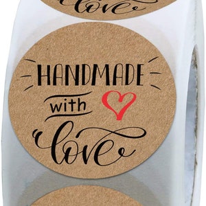 Handmade with love stickers 1.4 inch diameter