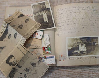 Vintage 1930s Baby Book Full of Photos Greeting Cards Clippings Retro Ephemera