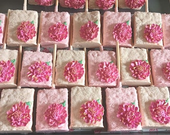 Gluten Free Rice Crispy Treats: Pink Flower Party Favors