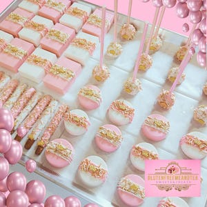 60 PC Gluten Free Party Package Pink Princess Cake Pops Cakesicles Oreos Pretzels Rice Crispy Treats Birthday Baby Girl Shower