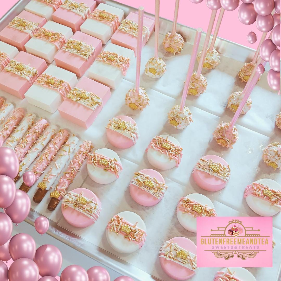 60 PC Gluten Free Party Package Pink Princess Cake Pops Cakesicles Oreos Pretzels Rice Crispy Treats Birthday Baby Girl Shower
