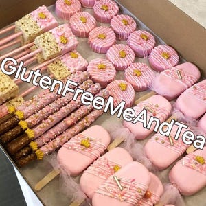 48 Pieces! Gluten Free Pink Princess Party Package Chocolate Cake Pops Cakesicles Oreos Pretzels Rice Crispy Treats Birthday Baby Shower