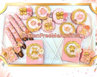 60 PC Gluten Free Baby in Bloom Chocolate Party Package Birthday Baby Shower Gift Cakepops Rice Crispy Treats Cookies Pretzels