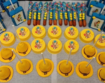 Gluten Free Curious George Party Treats: Cakepops, Oreos, Rice Crispy - 48 Piece