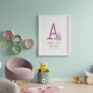 Signo del nombre de la guardería, impresión del vivero del monograma, impresión de la letra del monograma, arte de la pared de la guardería, impresión del nombre del bebé, arte de la pared de la carta,