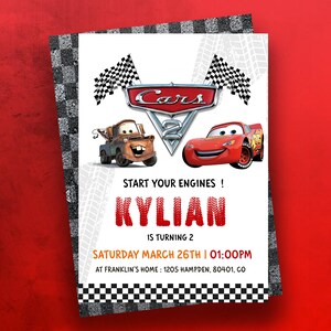 Auto Invito di compleanno, Auto Party Invito, Birthday Boy, Racing Car Birthday Invitation, Race Car Invitation, Lighting Mcqueen birthday