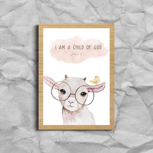 Lamb Bible Verse Wall Art, Church Nursery Decor, Scripture Wall Art, Safari Nursery Decor, Christian Gift, Watercolor Animal, Baby animals