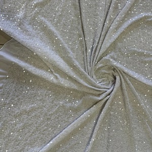White Velvet Stretch with All Over Sequins Embroidery, 54&quot;, Sold By the Yard, Clothing & Apparel, Sewing, Hair Accessories