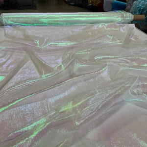 Crushed Organza, White Iridescent, Sheer Light-weight Fabric, 51/52&quot;, By the Yard