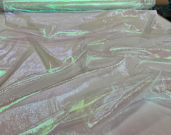 Crushed Organza, White Iridescent, Sheer Light-weight Fabric, 51/52&quot;, By the Yard