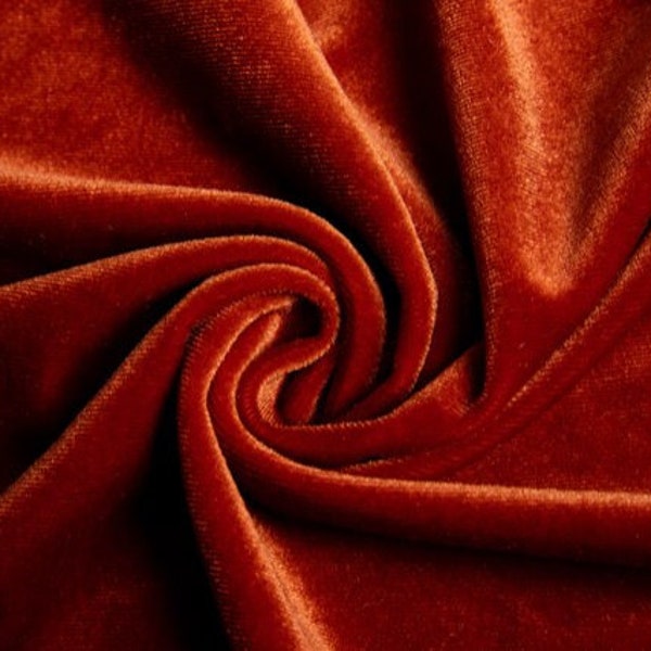 Burnt Orange Velvet Stretch Fabric, 60", Polyester & Spandex, Sold By the Yard, Clothing,  Apparels, Hair Accessories, Upholstery,