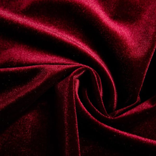 Burgundy Velvet Stretch Fabric-Solid, 60", Polyester & Spandex, Sold By the Yard, Dress, Evening Gown, Hair Accessories, Clothing, Apparel