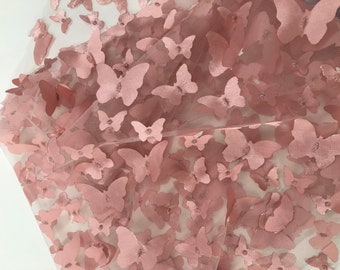 Pink Dusk/Dusty Rose vlinderkant, 3D-kant, 60/62", jurk, schoolbal, jurken, decors, op maat gesneden