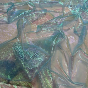 Crushed Organza, Blue Iridescent, Sheer Light-weight Fabric, 51/52&quot;, DIY, Sewing, Decor, Accessories