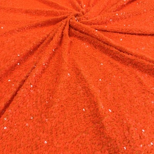 Neon Orange Velvet Stretch with All Over Sequins, 54/55&quot; Clothing & Apparels, DIY, Decor, Sewing